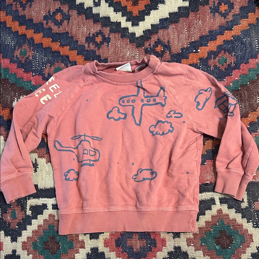Zara Kids Airplane and Helicopter Pink Sweatshirt